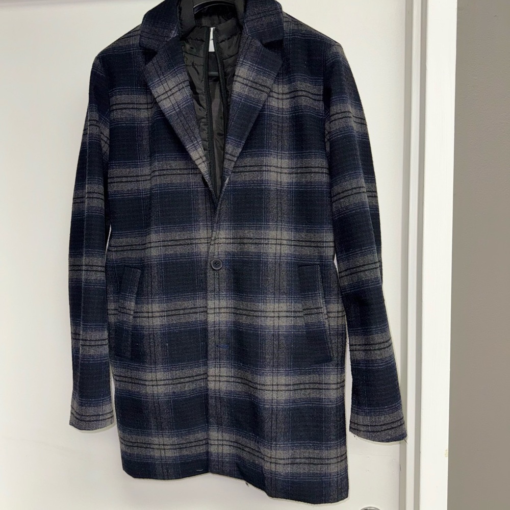 Jack & Jones Men's Trench Coat - Navy and Gray Plaid